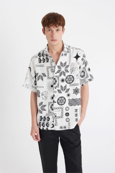 Relax Fit Printed Viscose Short Sleeve Shirt