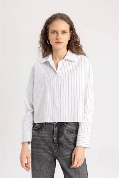 Chemise Oversize en Popeline à Manches Longues