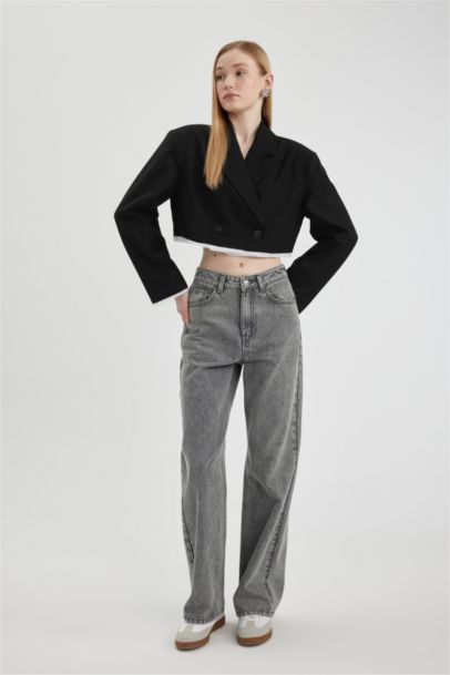 Coool Oversize Geniş Kalıp Kruvaze Yaka Etek Ucu Detaylı Blazer Ceket