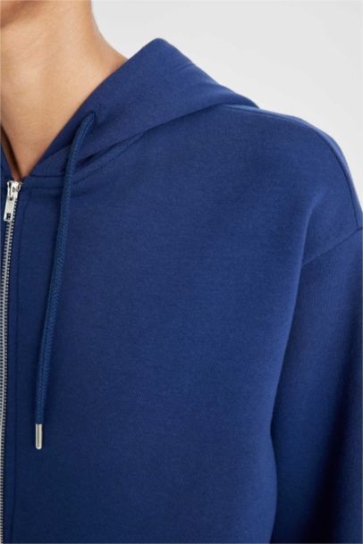 Relax Fit Hooded Pocket Basic Zippered Sweatshirt