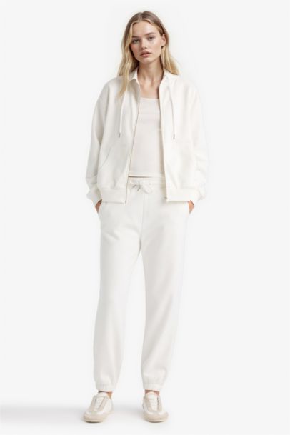 Relax Fit Hooded Basic Thick Zippered Sweatshirt