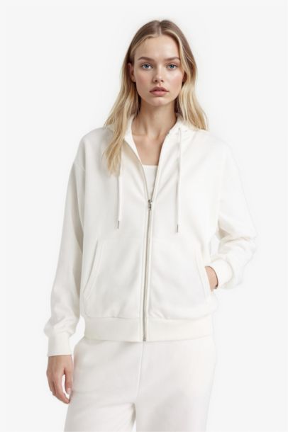 Relax Fit Hooded Basic Thick Zippered Sweatshirt