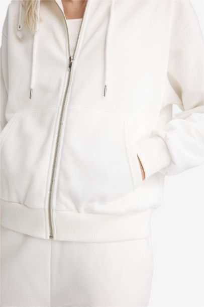 Relax Fit Hooded Basic Thick Zippered Sweatshirt