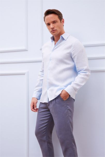 Regular Fit Polo Collar Summer Basic Linen Shirt