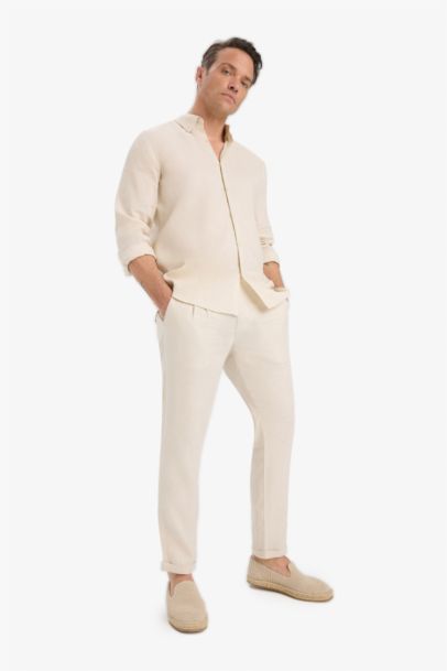 قميص كتان صيفي نص ردن قصة عادية بياخة بولو