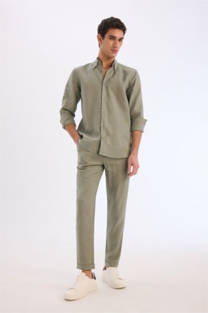 Linen Regular Fit Polo Neck Summer Basic Shirt