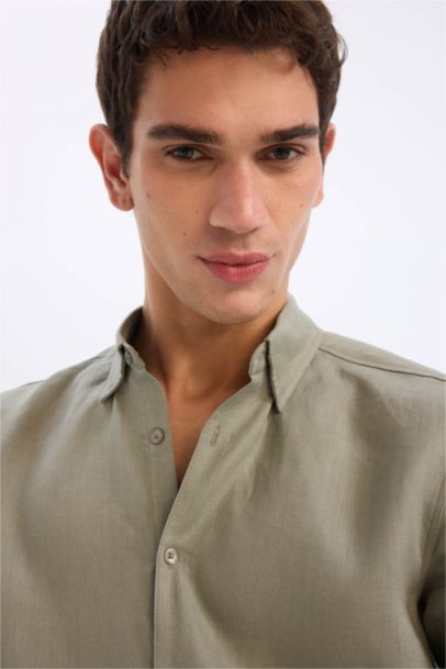 Linen Regular Fit Polo Neck Summer Basic Shirt