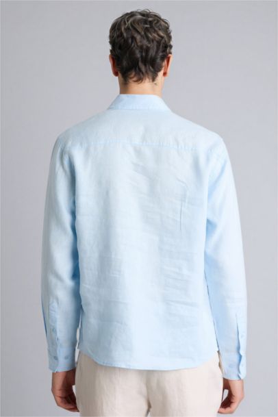 100% лен, рубашка с длинными рукавами и воротником поло, regular fit, летняя базовая модель