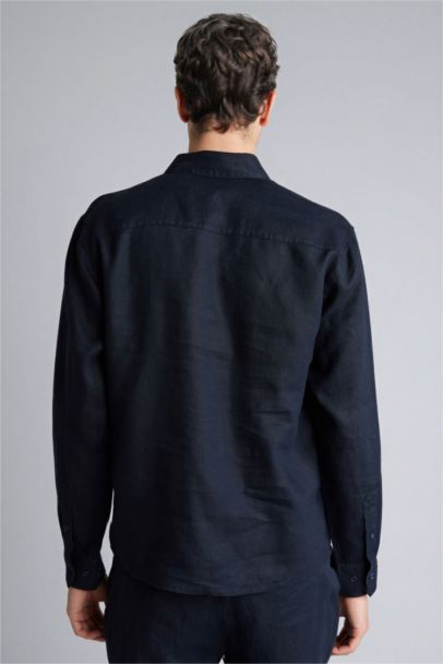 Льняная базовая рубашка с длинными рукавами, с воротником поло, стандартного покроя, на лето