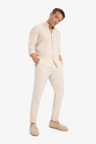 بنطلون كتان صيفي كروب بساق مزدوج