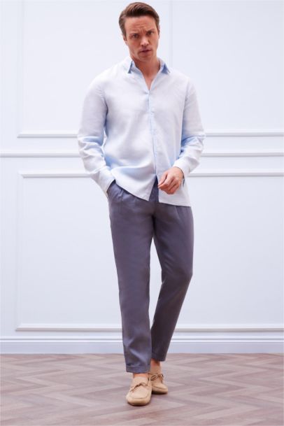 Linen Regular Fit Crop Double Leg Summer Fabric Trousers