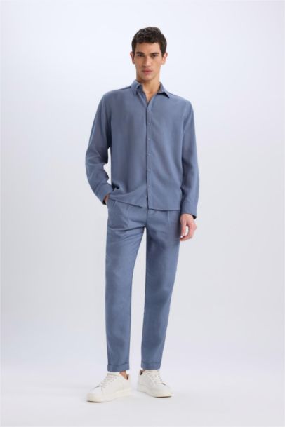 Linen Regular Fit Crop Double Leg Summer Fabric Trousers