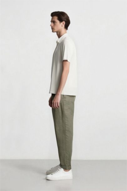 Linen Regular Fit Crop Double Leg Summer Fabric Trousers