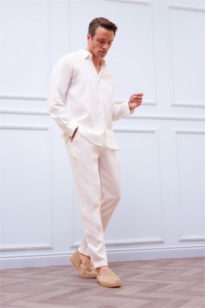 Linen Regular Fit Crop Double Leg Summer Fabric Trousers