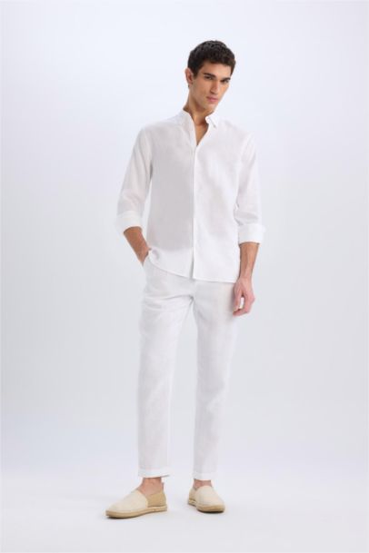 Linen Regular Fit Crop Double Leg Summer Fabric Trousers