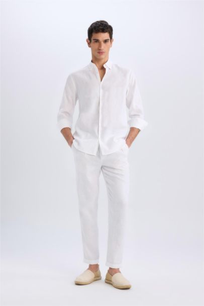 Linen Regular Fit Crop Double Leg Summer Fabric Trousers