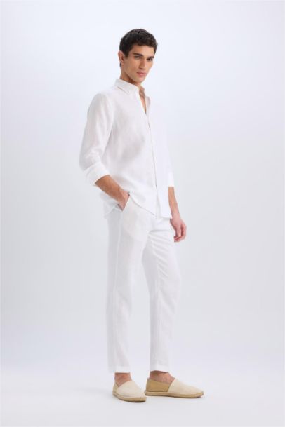 Linen Regular Fit Crop Double Leg Summer Fabric Trousers