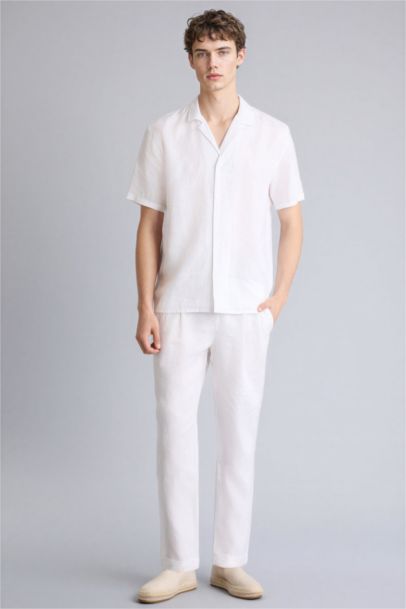 سروال كتان بقصة مستقيمة