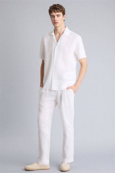 سروال كتان بقصة مستقيمة