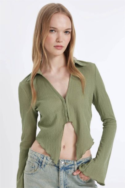 Fitted Basic Crepe Long Sleeve Shirt