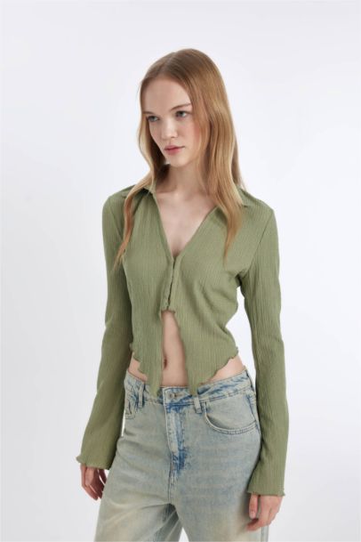 Fitted Basic Crepe Long Sleeve Shirt