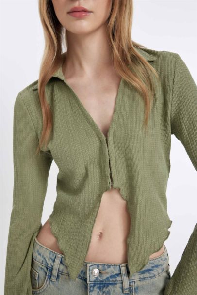 Fitted Basic Crepe Long Sleeve Shirt