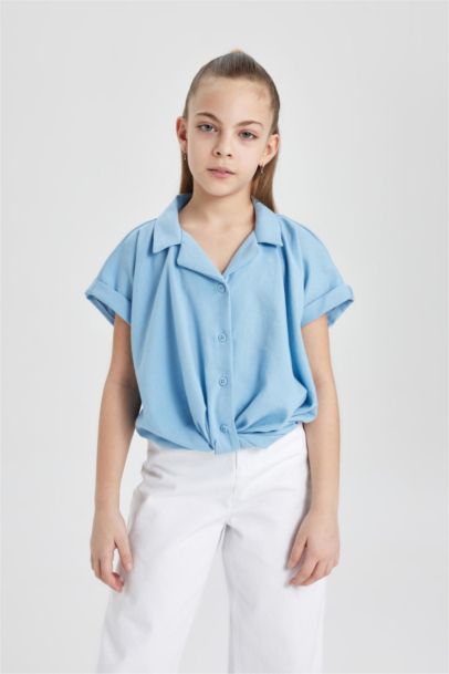 Girl Cotton Short Sleeve Crop Shirt