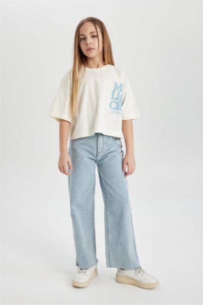 Girl Crew Neck Printed Crop Short Sleeve T-Shirt