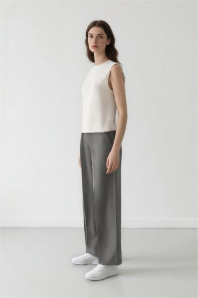 بنطرون سادة شتوي برجل واسع  وايد ليج بخصر عالي