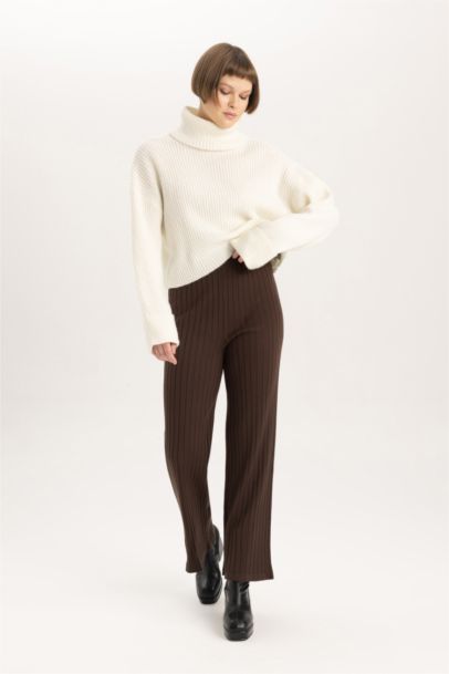 Wide Leg Ribbed Trousers