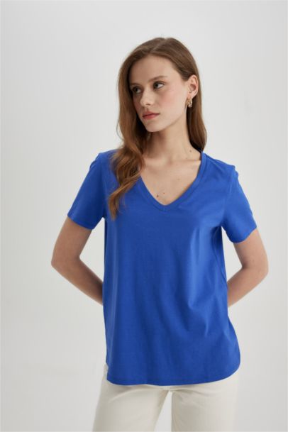 Regular Fit V-Neck Combed Cotton T-Shirt