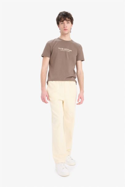 تي قطن شيرت سليم فيت مطبوع برقبة مستديرة