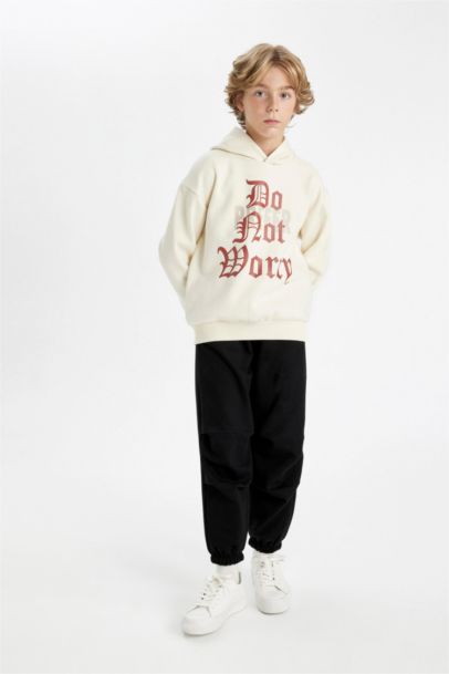 Boy Black Elastic Waist Leg Pocket Basic Jogger Sweatpants