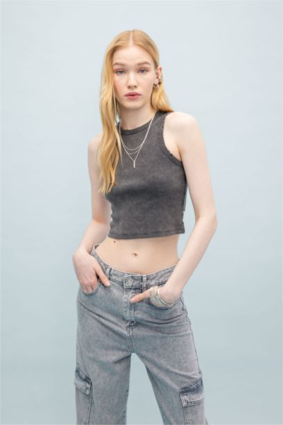 Coool Fitted Fitilli Kaşkorse Yıkamalı Soluk Efektli Atlet