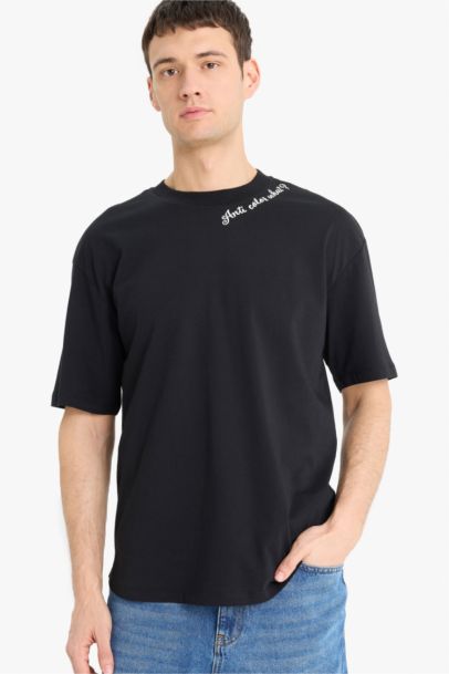 تي قطن شيرت أوفر سايز مطبوع برقبة مستديرة