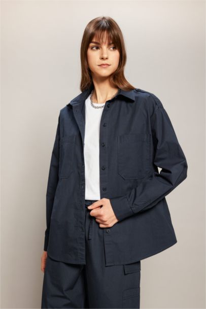 Relax Fit Poplin Long Sleeve Shirt Tunic