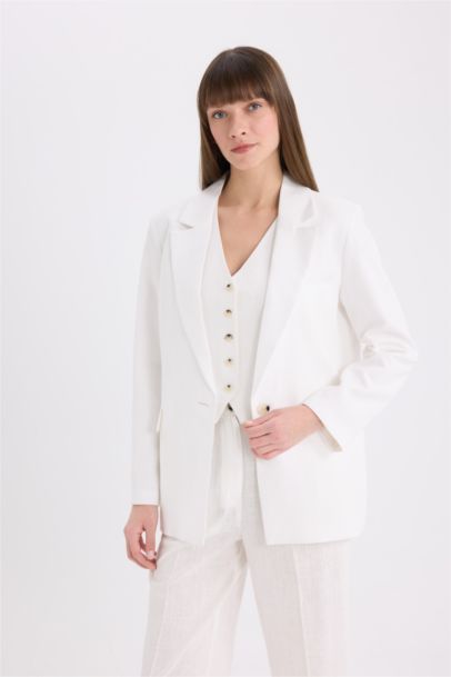 Oversize Fit Jacket Collar Linen Blended Blazer