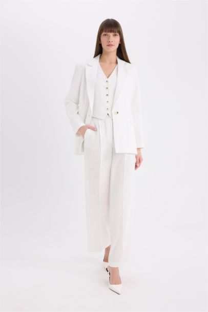 Oversize Fit Jacket Collar Linen Blended Blazer