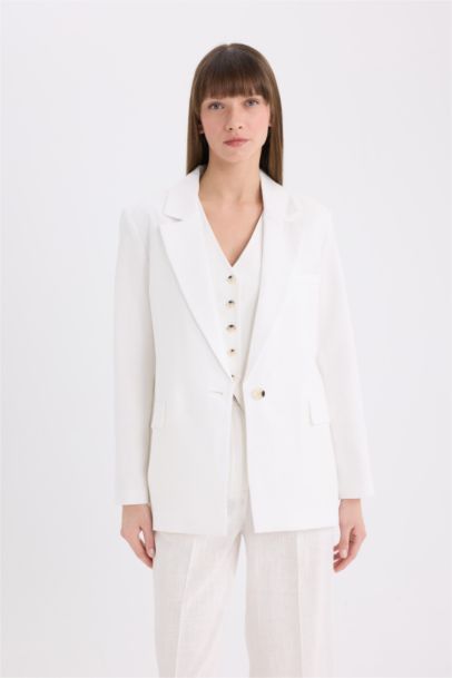 Oversize Fit Jacket Collar Linen Blended Blazer