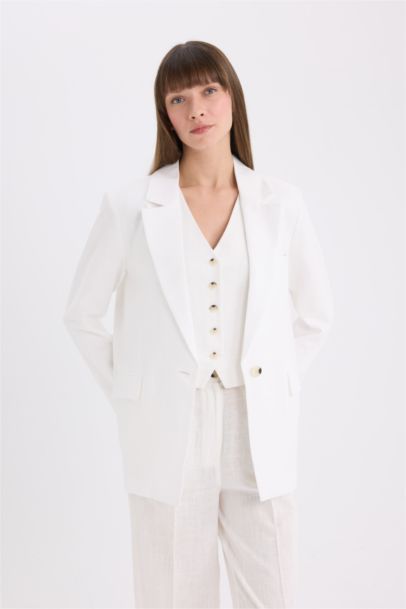Oversize Fit Jacket Collar Linen Blended Blazer