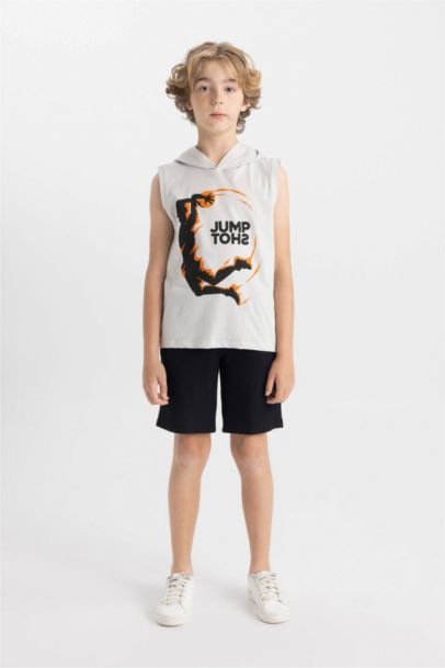 Boy Printed Hooded Undershirt Shorts 2 Piece Set