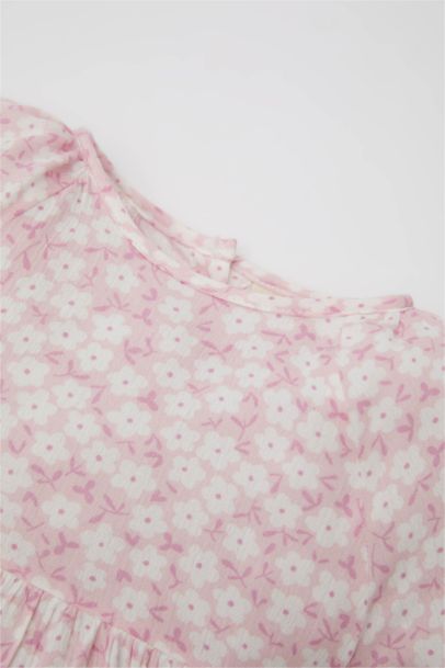 Baby Girl Floral Short Sleeve Crinkle Fabric Dress