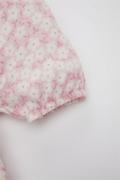 Baby Girl Floral Short Sleeve Crinkle Fabric Dress