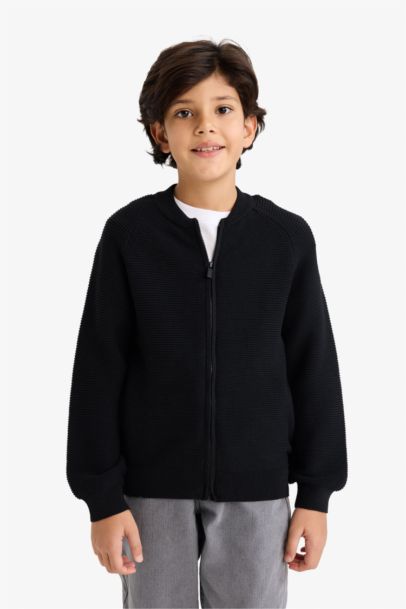 Boy Half Turtleneck Knit Zippered Cardigan