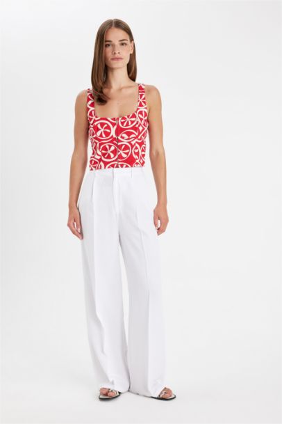 Wide Leg Pocketed High Waist Linen Blend Trousers