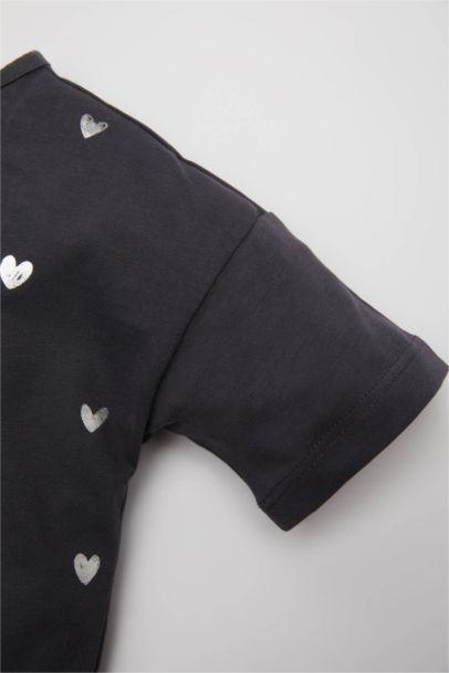 Baby Girl Heart Patterned Short Sleeve T-Shirt