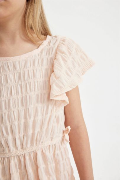 Girl Short Sleeve Wrinkled Dress