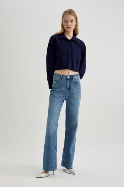 قميص كروب سادة ردن طويل بوبلين