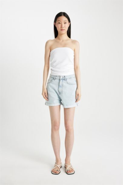 Mom Fit Denim High waist Folded Leg Shorts