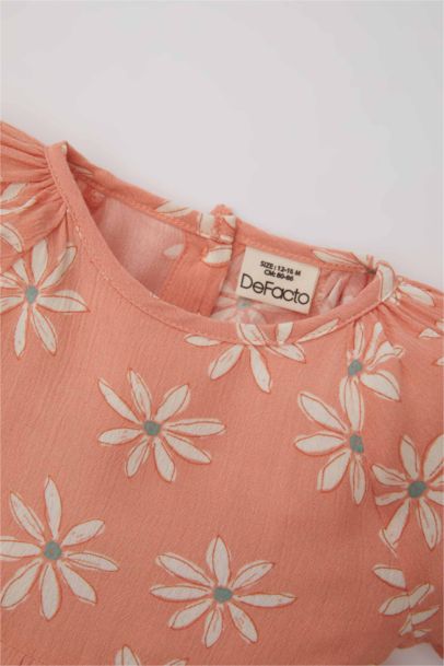 Baby Girl Floral Short Sleeve Crinkle Viscose Dress